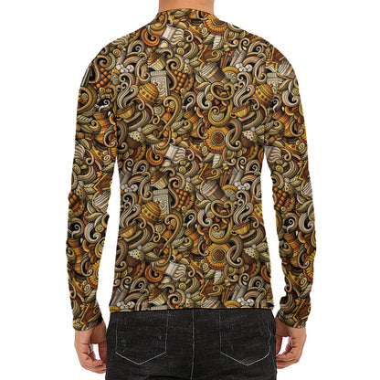 Coffee Drawing Pattern Print Men's Long Sleeve Rash Guard
