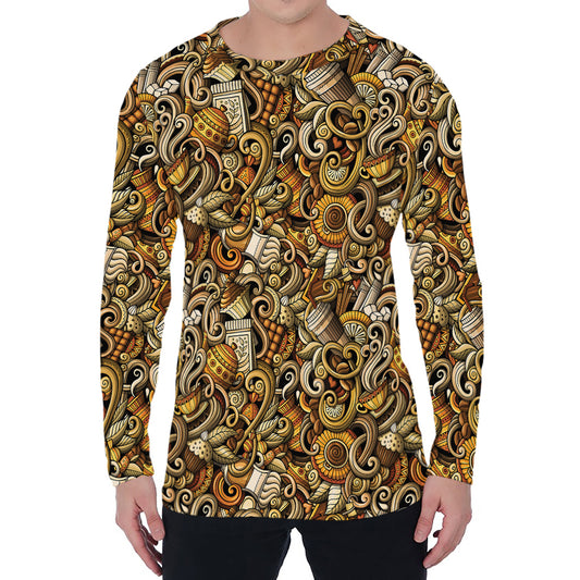 Coffee Drawing Pattern Print Men's Long Sleeve T-Shirt