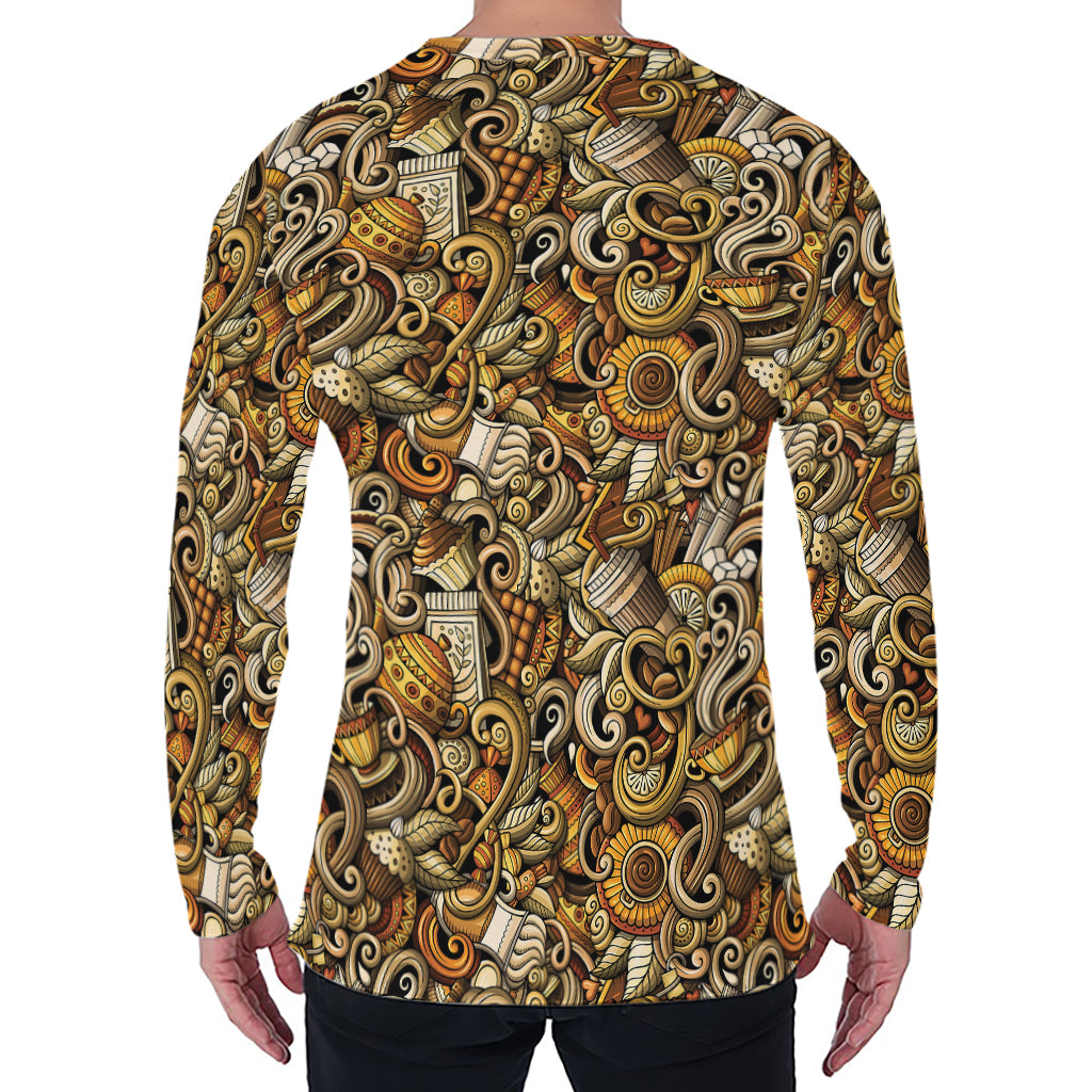 Coffee Drawing Pattern Print Men's Long Sleeve T-Shirt