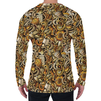 Coffee Drawing Pattern Print Men's Long Sleeve T-Shirt