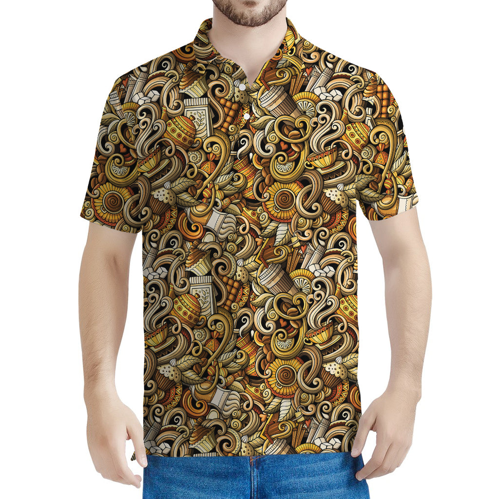 Coffee Drawing Pattern Print Men's Polo Shirt