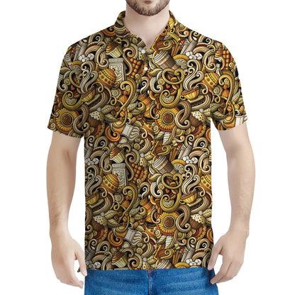 Coffee Drawing Pattern Print Men's Polo Shirt
