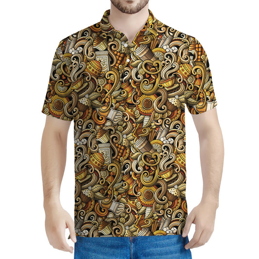 Coffee Drawing Pattern Print Men's Polo Shirt