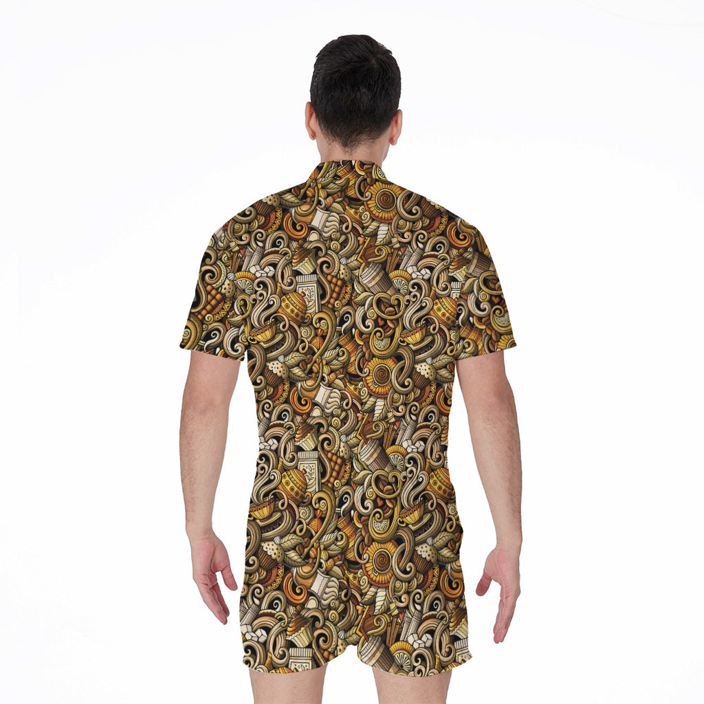 Coffee Drawing Pattern Print Men's Rompers