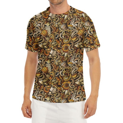 Coffee Drawing Pattern Print Men's Short Sleeve Rash Guard