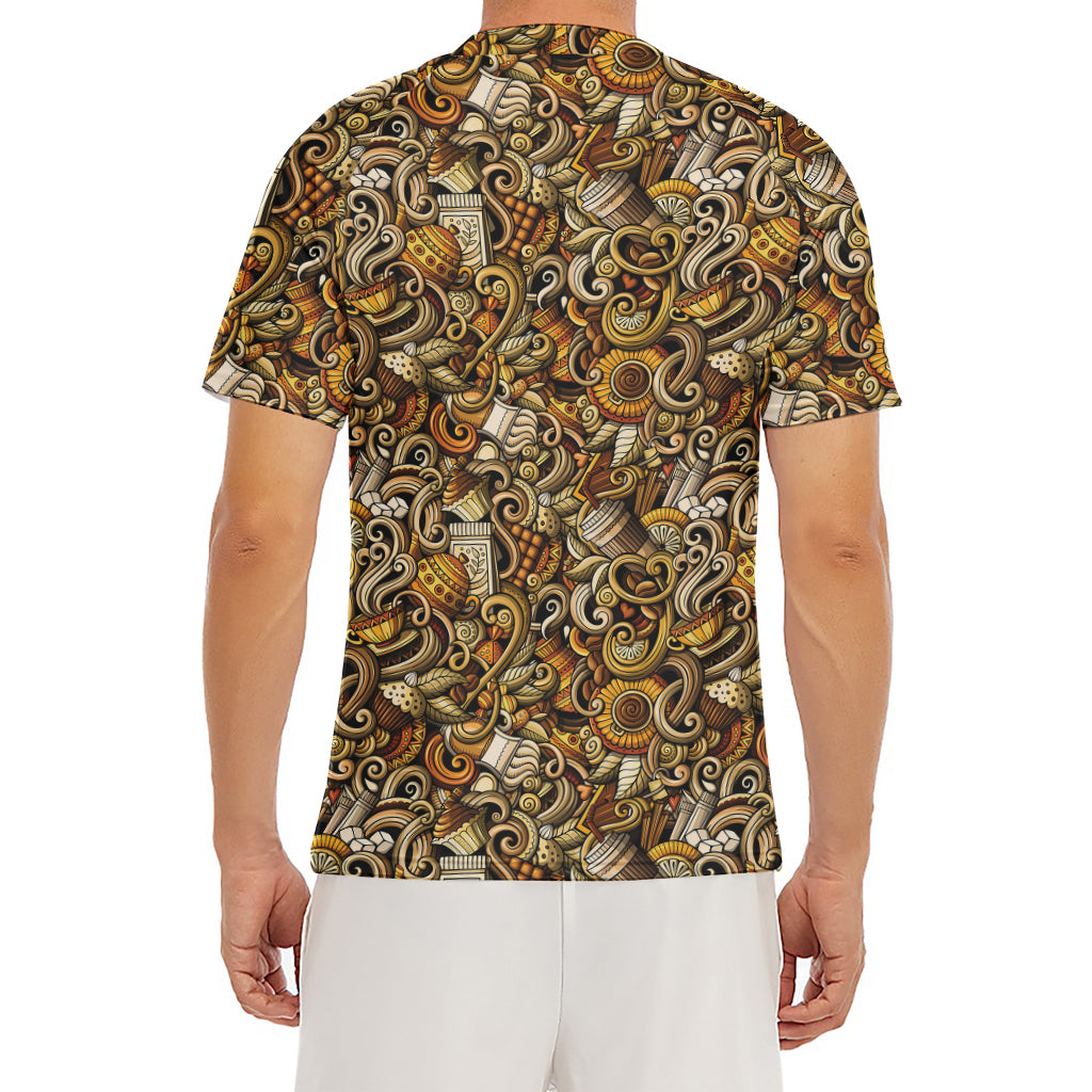Coffee Drawing Pattern Print Men's Short Sleeve Rash Guard