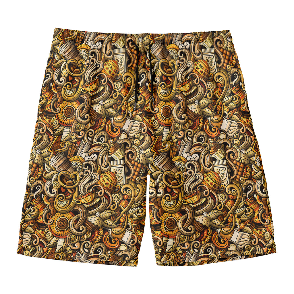 Coffee Drawing Pattern Print Men's Swim Trunks