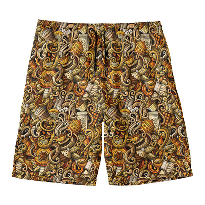 Coffee Drawing Pattern Print Men's Swim Trunks