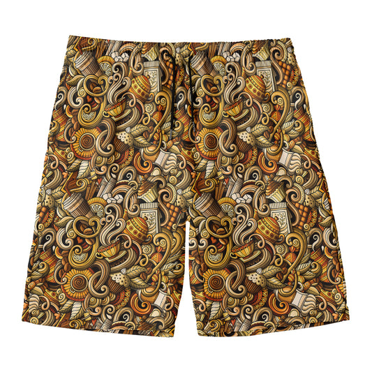 Coffee Drawing Pattern Print Men's Swim Trunks