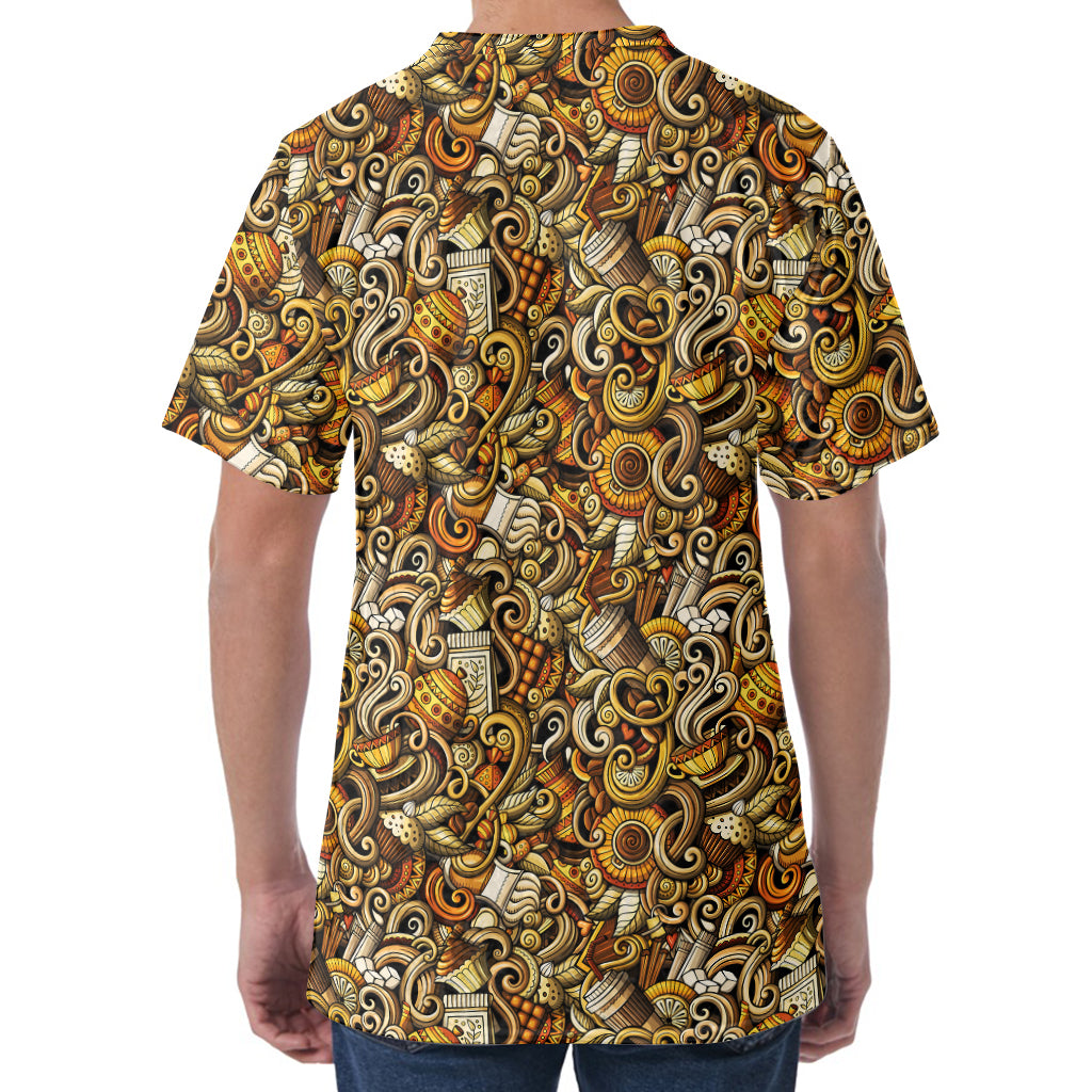 Coffee Drawing Pattern Print Men's Velvet T-Shirt