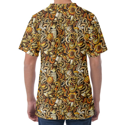 Coffee Drawing Pattern Print Men's Velvet T-Shirt