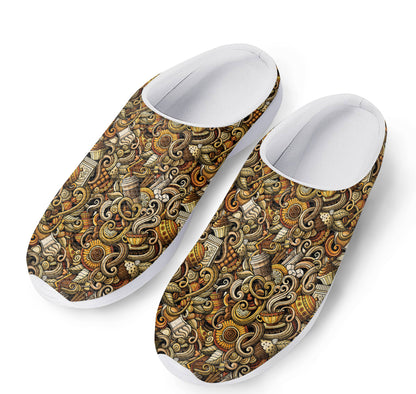 Coffee Drawing Pattern Print Mesh Casual Shoes