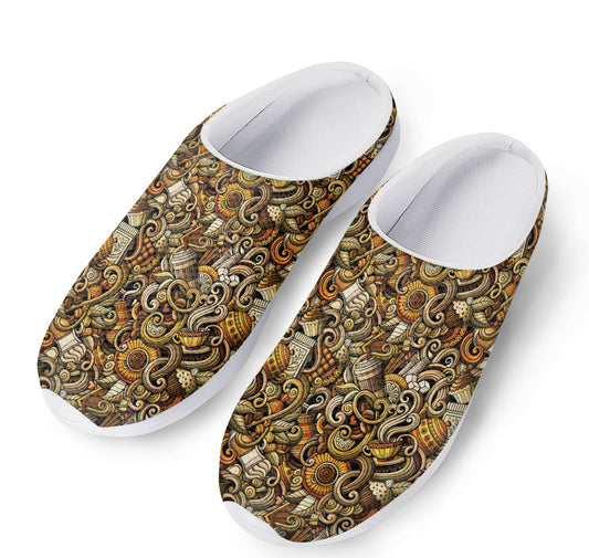 Coffee Drawing Pattern Print Mesh Casual Shoes