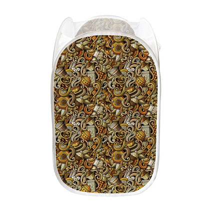 Coffee Drawing Pattern Print Mesh Laundry Hamper