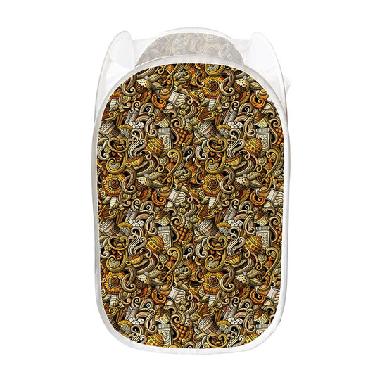 Coffee Drawing Pattern Print Mesh Laundry Hamper
