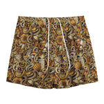 Coffee Drawing Pattern Print Mesh Shorts