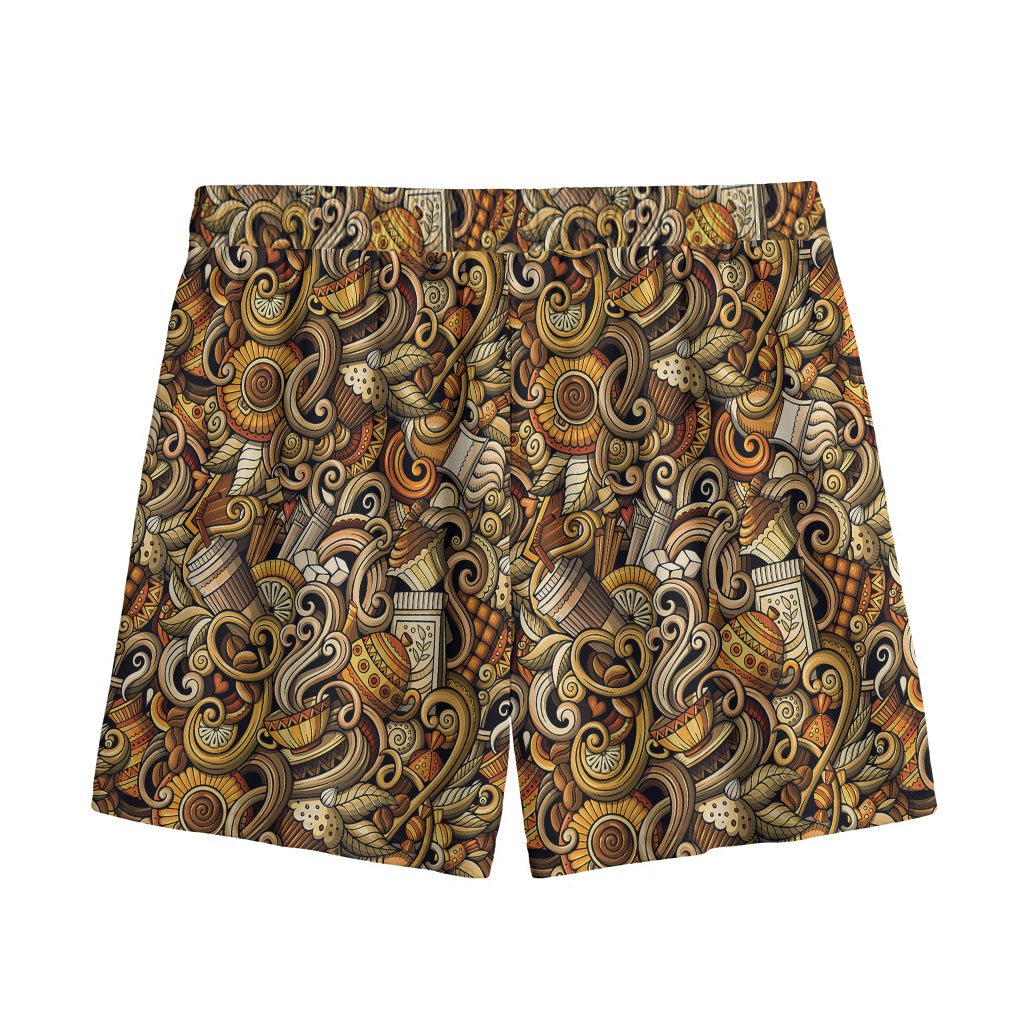 Coffee Drawing Pattern Print Mesh Shorts