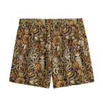 Coffee Drawing Pattern Print Mesh Shorts