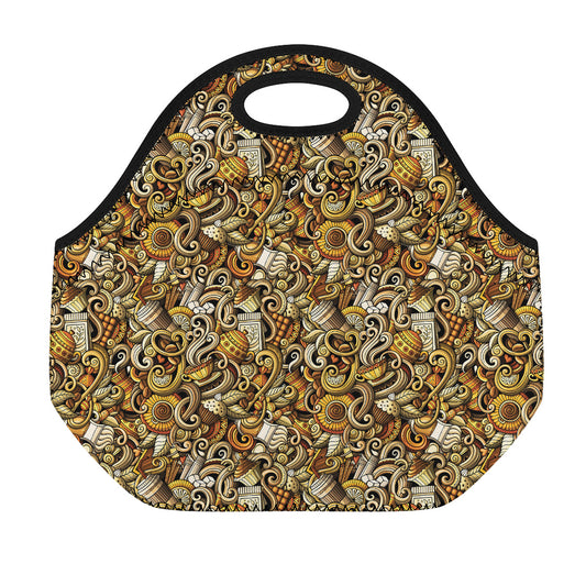 Coffee Drawing Pattern Print Neoprene Lunch Bag