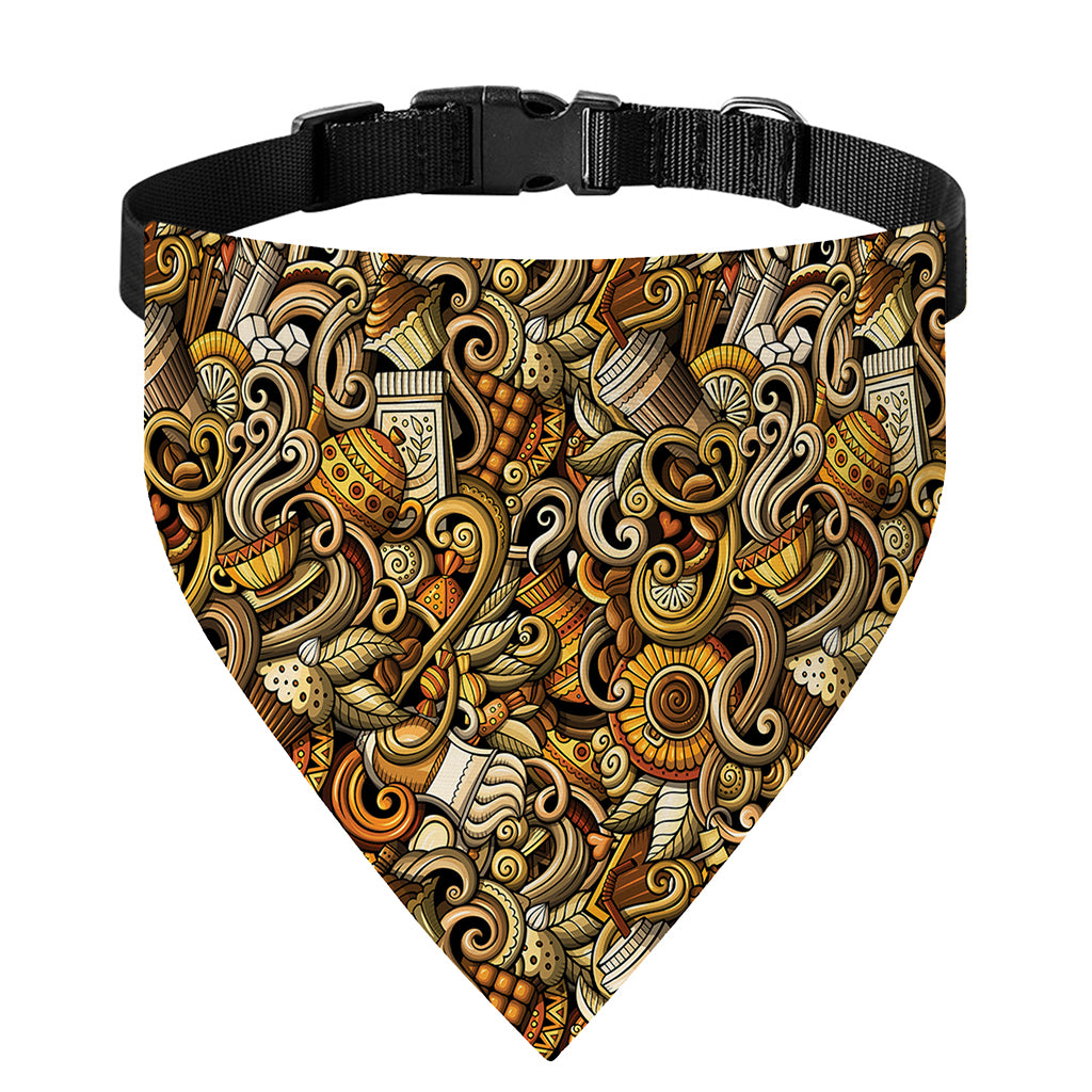 Coffee Drawing Pattern Print Over The Collar Dog Bandana