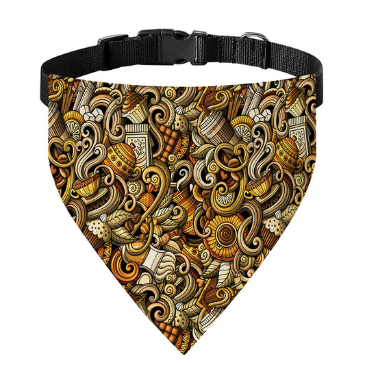 Coffee Drawing Pattern Print Over The Collar Dog Bandana