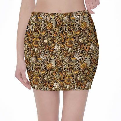 Coffee Drawing Pattern Print Pencil Mini Skirt
