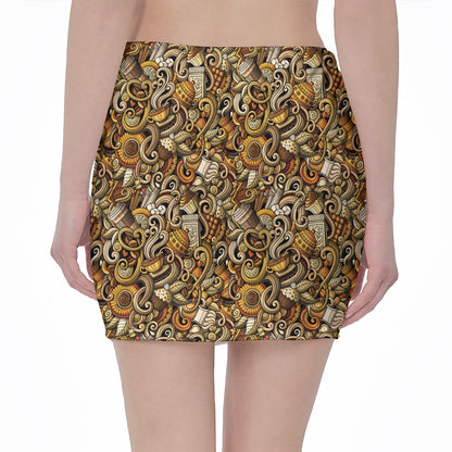 Coffee Drawing Pattern Print Pencil Mini Skirt