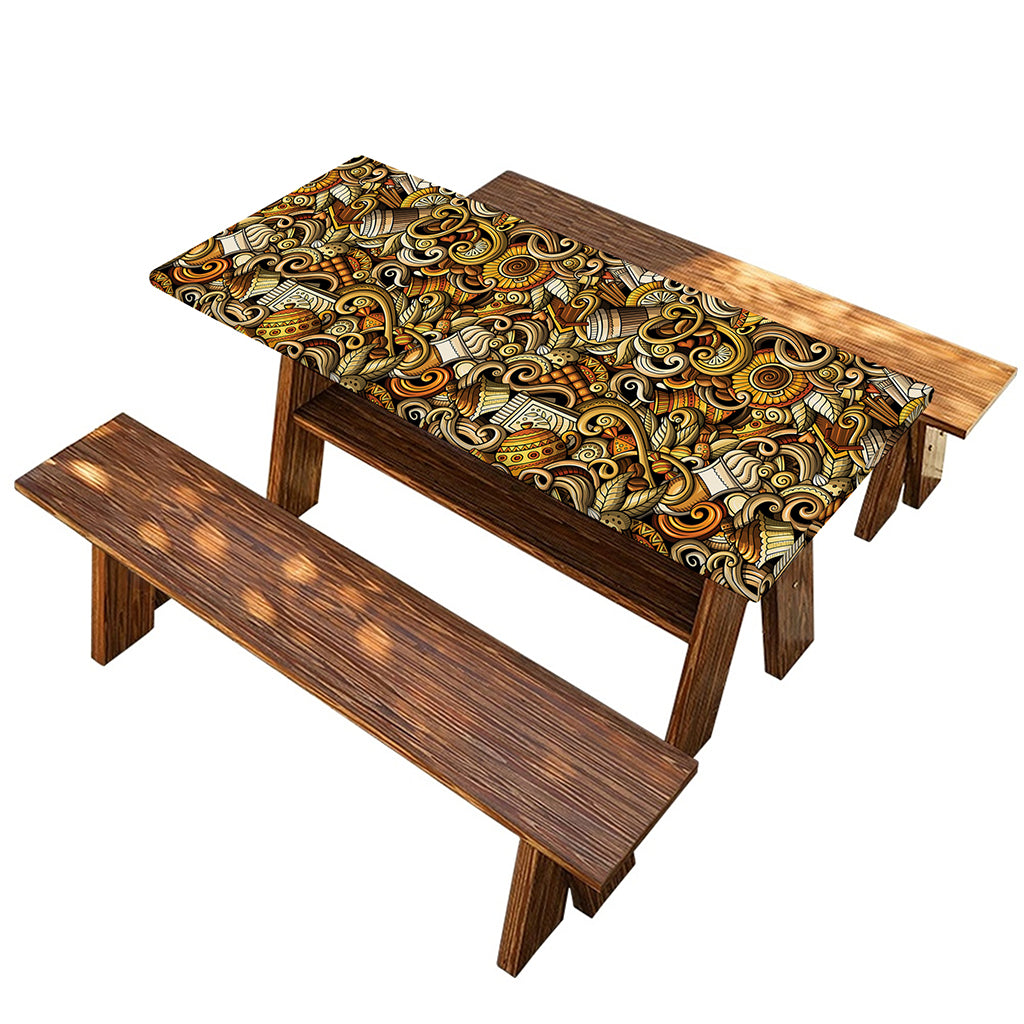 Coffee Drawing Pattern Print Picnic Table Cover