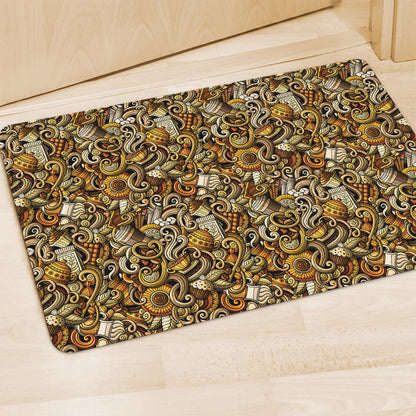Coffee Drawing Pattern Print Polyester Doormat