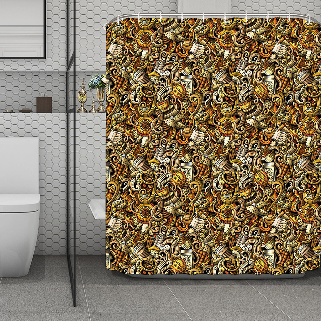 Coffee Drawing Pattern Print Polyester Shower Curtain