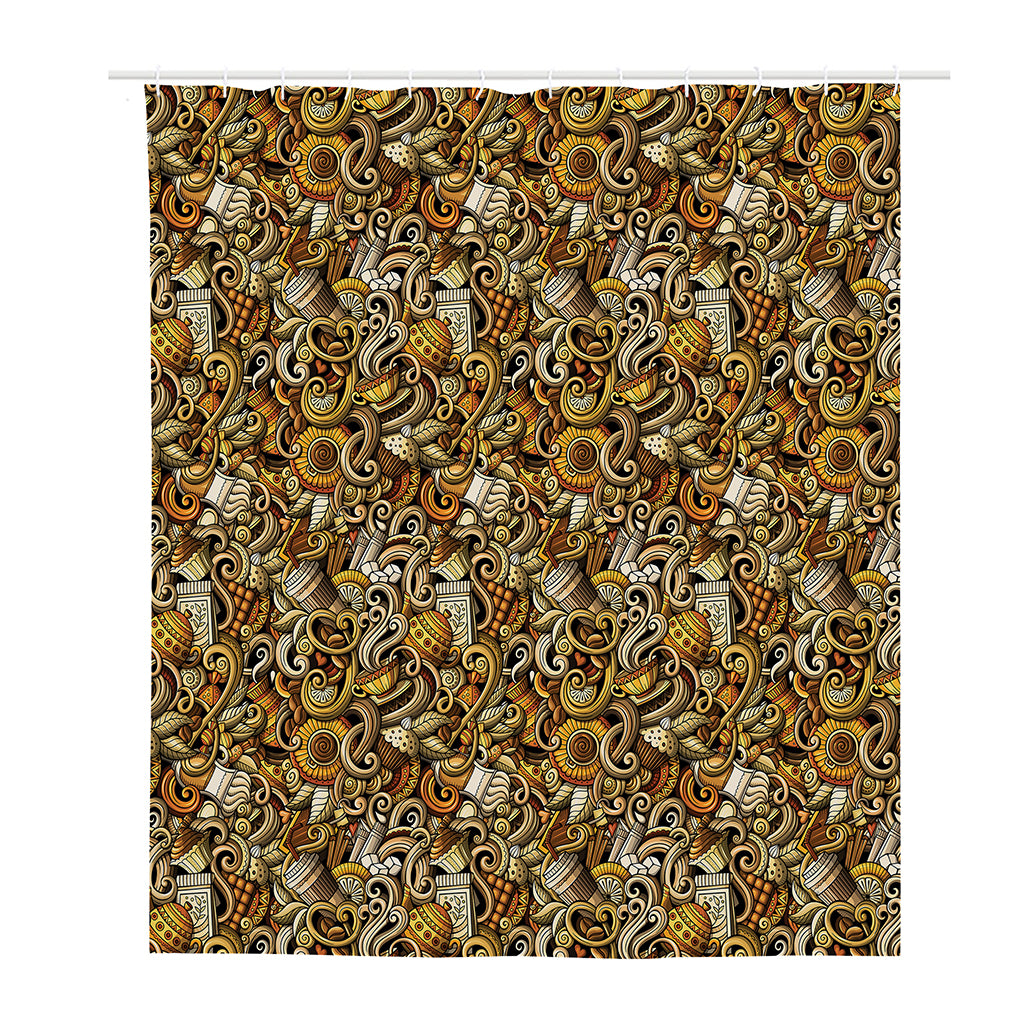 Coffee Drawing Pattern Print Polyester Shower Curtain