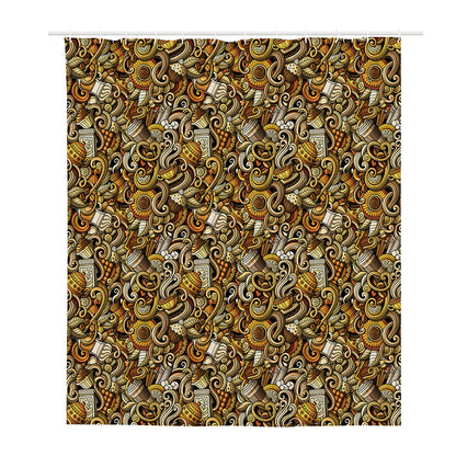 Coffee Drawing Pattern Print Polyester Shower Curtain