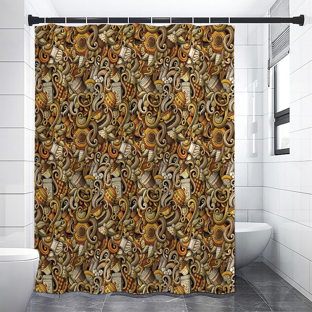 Coffee Drawing Pattern Print Premium Shower Curtain