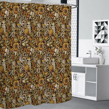 Coffee Drawing Pattern Print Premium Shower Curtain