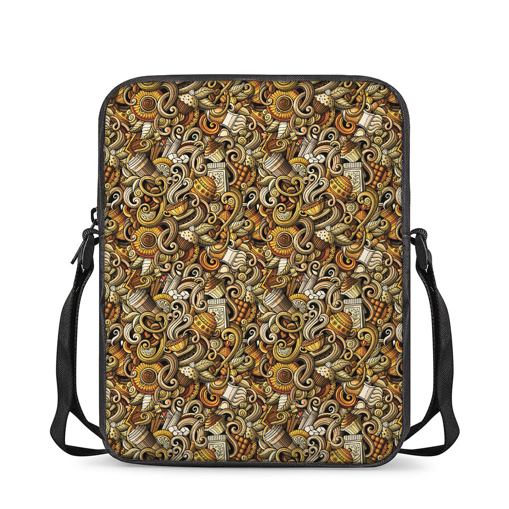 Coffee Drawing Pattern Print Rectangular Crossbody Bag