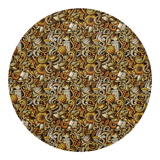 Coffee Drawing Pattern Print Round Blanket