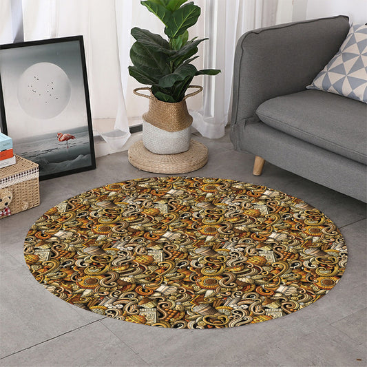 Coffee Drawing Pattern Print Round Rug