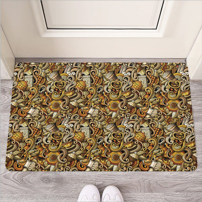 Coffee Drawing Pattern Print Rubber Doormat
