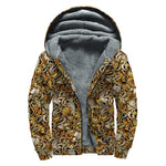 Coffee Drawing Pattern Print Sherpa Lined Zip Up Hoodie