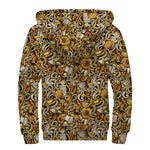 Coffee Drawing Pattern Print Sherpa Lined Zip Up Hoodie