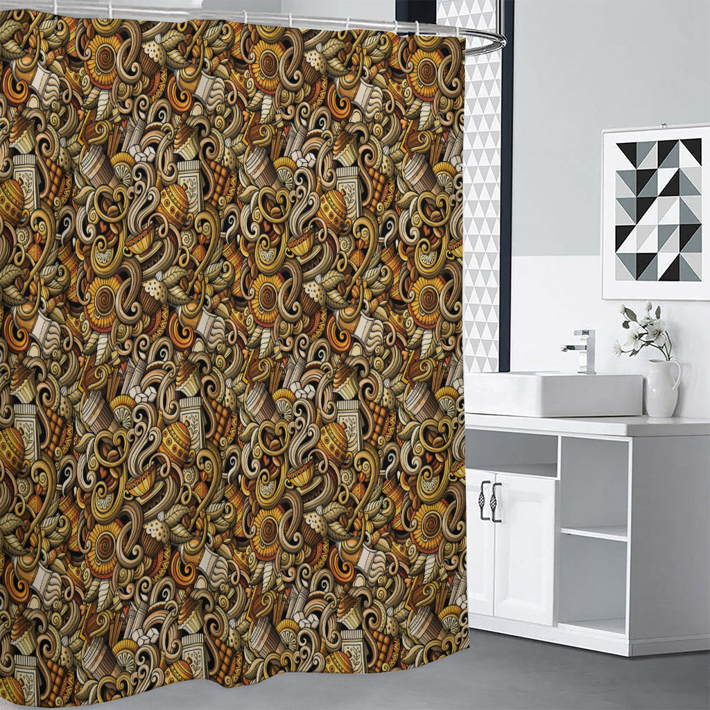 Coffee Drawing Pattern Print Shower Curtain