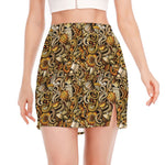 Coffee Drawing Pattern Print Side Slit Mini Skirt