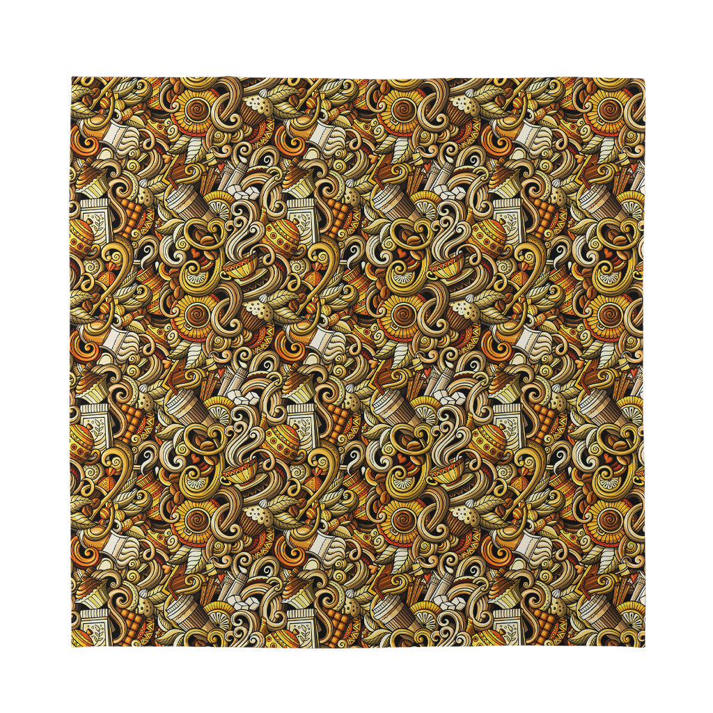 Coffee Drawing Pattern Print Silk Bandana
