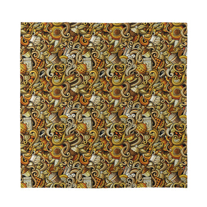 Coffee Drawing Pattern Print Silk Bandana