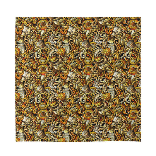 Coffee Drawing Pattern Print Silk Bandana