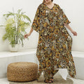 Coffee Drawing Pattern Print Silk V-Neck Kaftan Dress