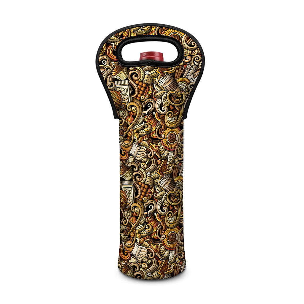 Coffee Drawing Pattern Print Single Neoprene Wine Tote