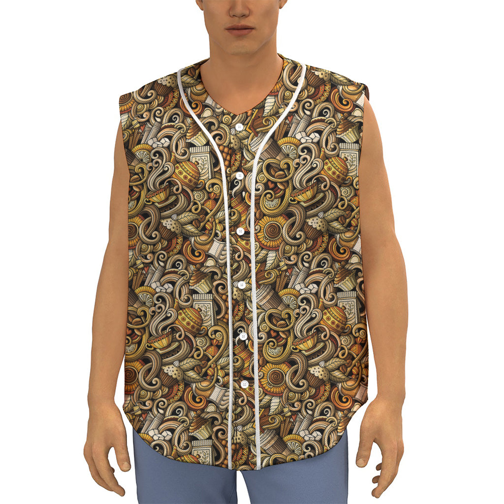 Coffee Drawing Pattern Print Sleeveless Baseball Jersey
