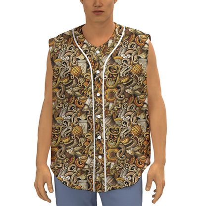 Coffee Drawing Pattern Print Sleeveless Baseball Jersey