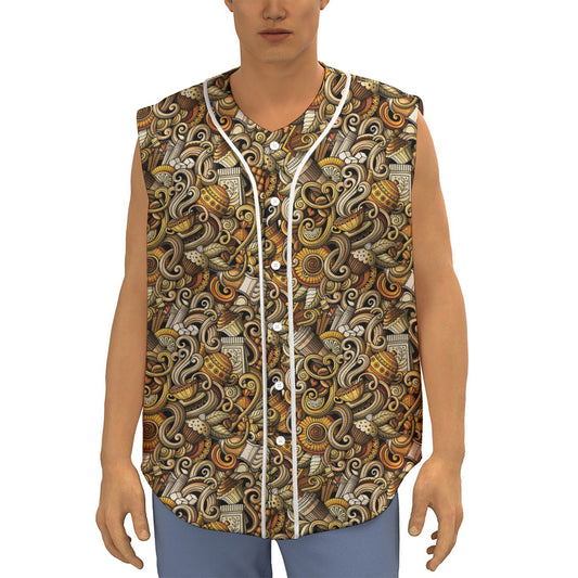 Coffee Drawing Pattern Print Sleeveless Baseball Jersey